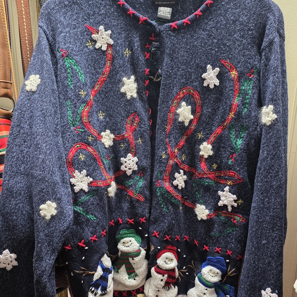 Charming Snowman Embroidered Cardigan